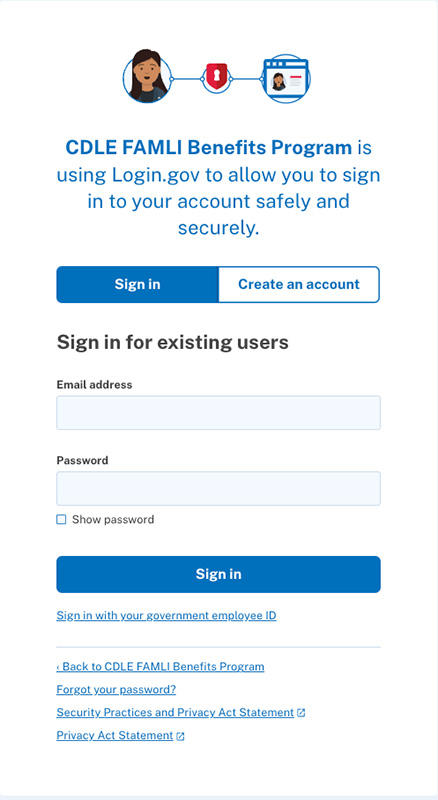 My FAMLI+ Login dot gov sign in screenshot