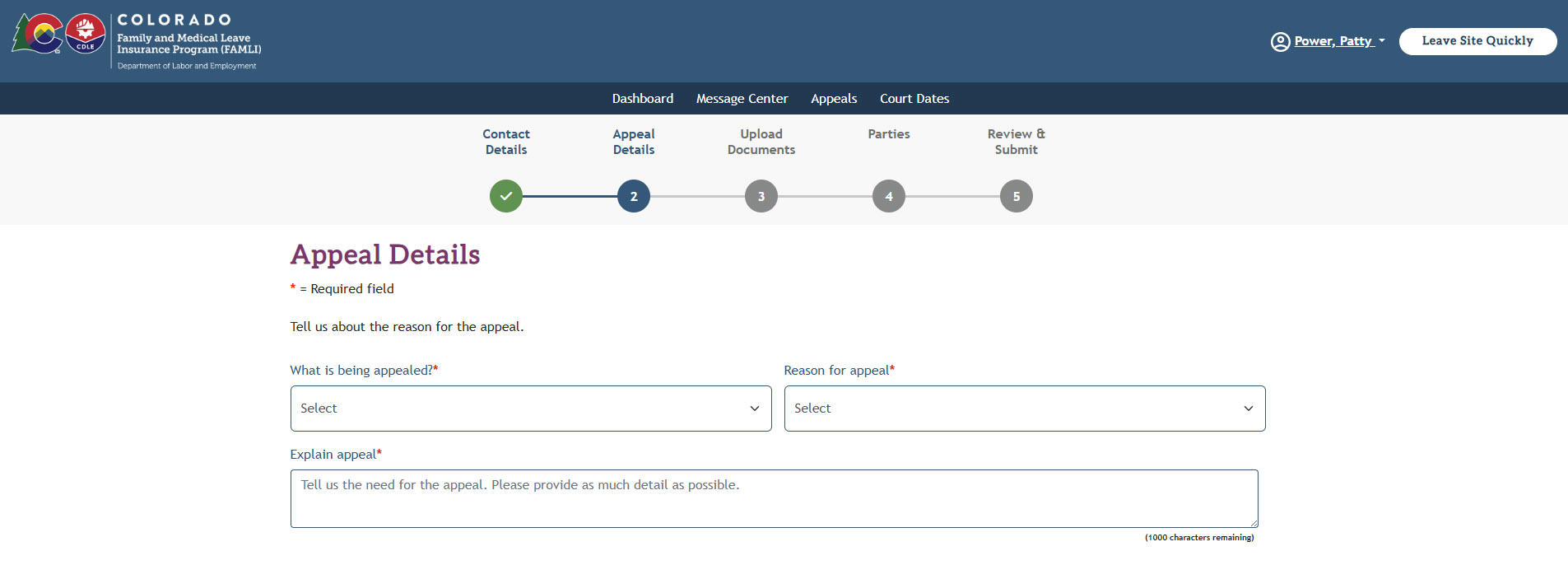 My FAMLI+ Appeals 4.5 Appeals Details Reason Why