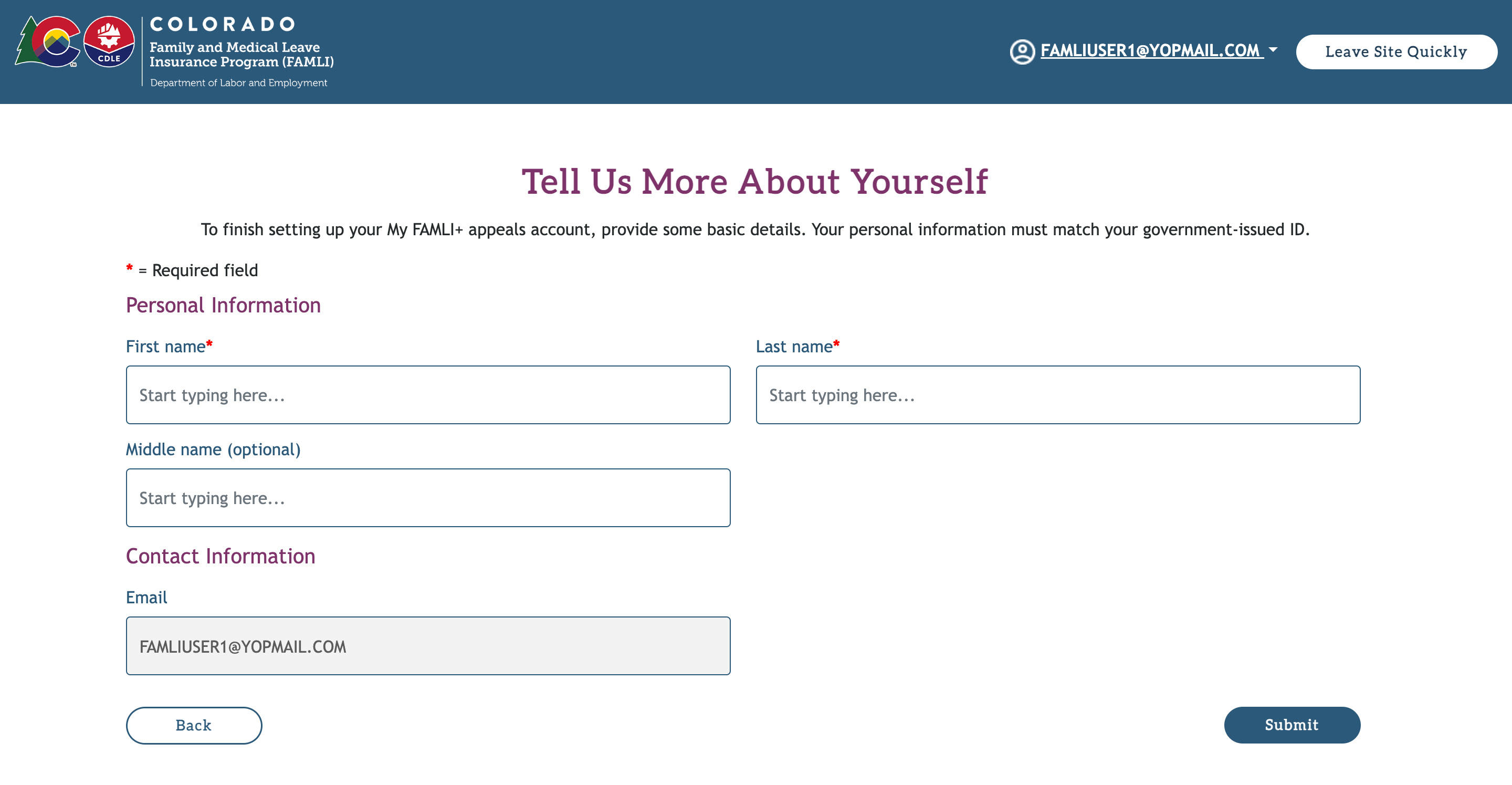 My FAMLI+ User Guide: Appeals Tell Us More About Yourself