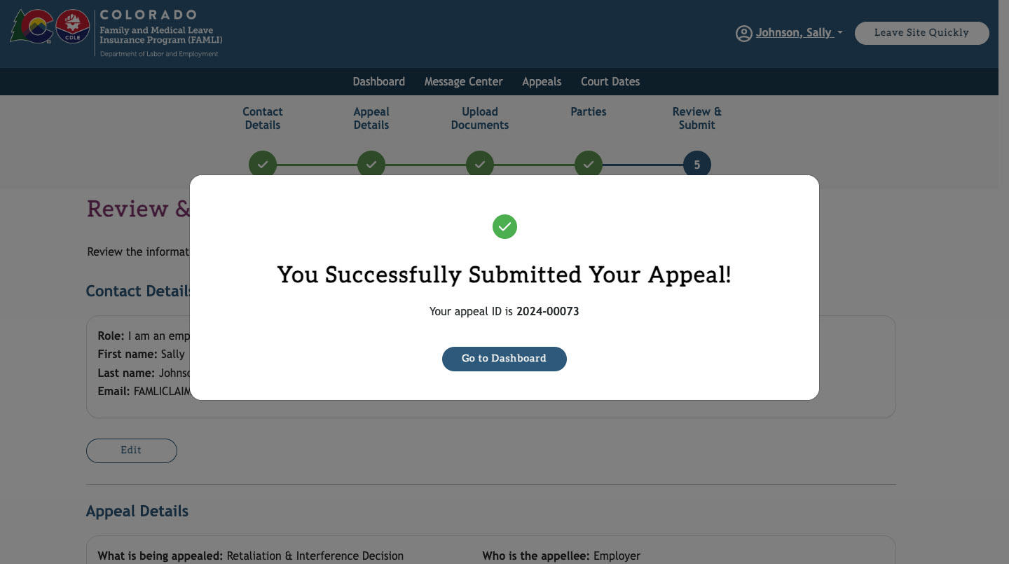 My FAMLI+ User Guide: Appeals Successfully Submitted Appeal