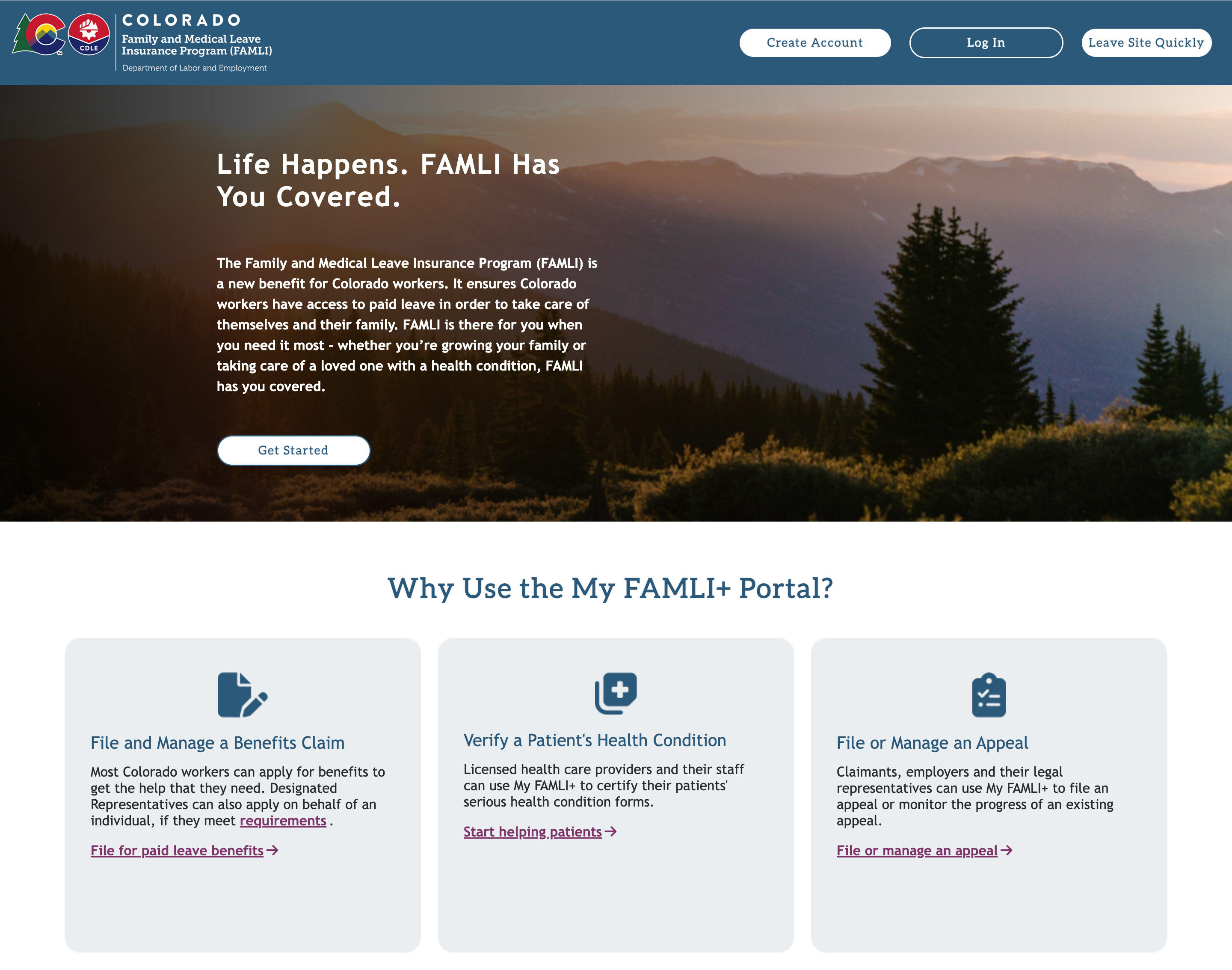 My FAMLI+ User Guide: Appeals Landing Page