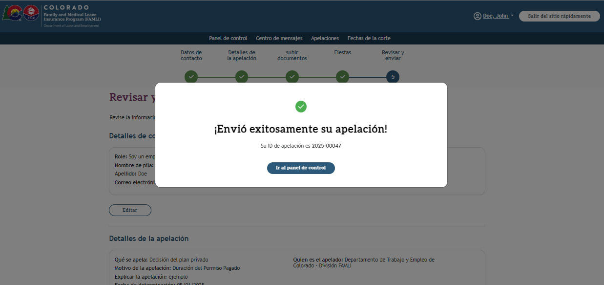 My FAMLI+ Apelaciones: Envió exitosamente su apelación