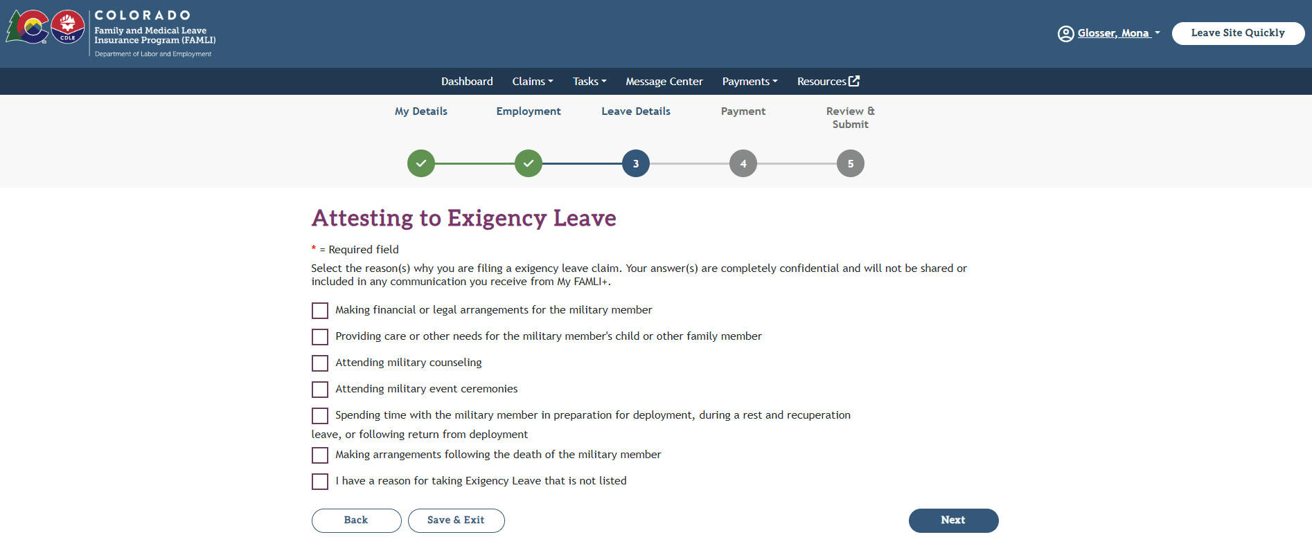 My FAMLI+ User Guide: Attesting to Exigency Leave