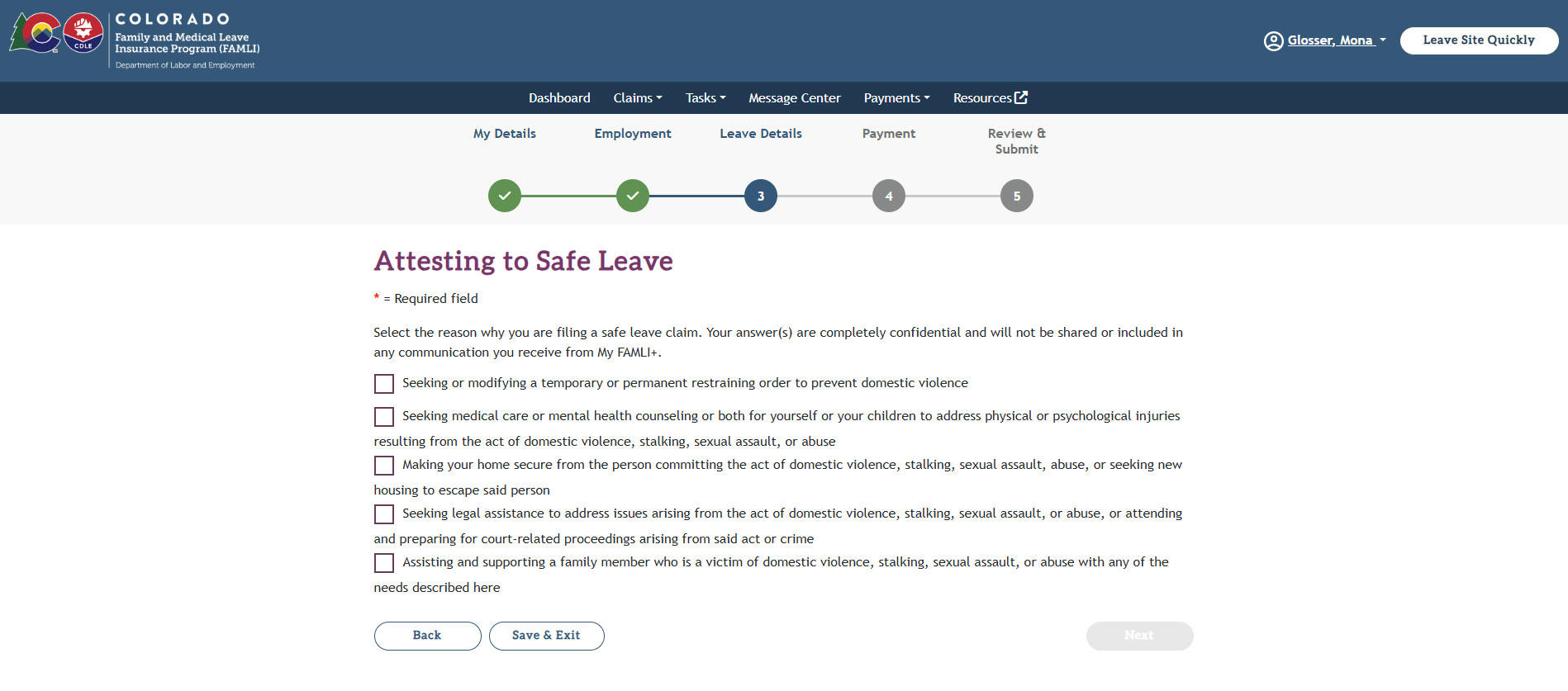 My FAMLI+ User Guide: Attesting to Safe Leave