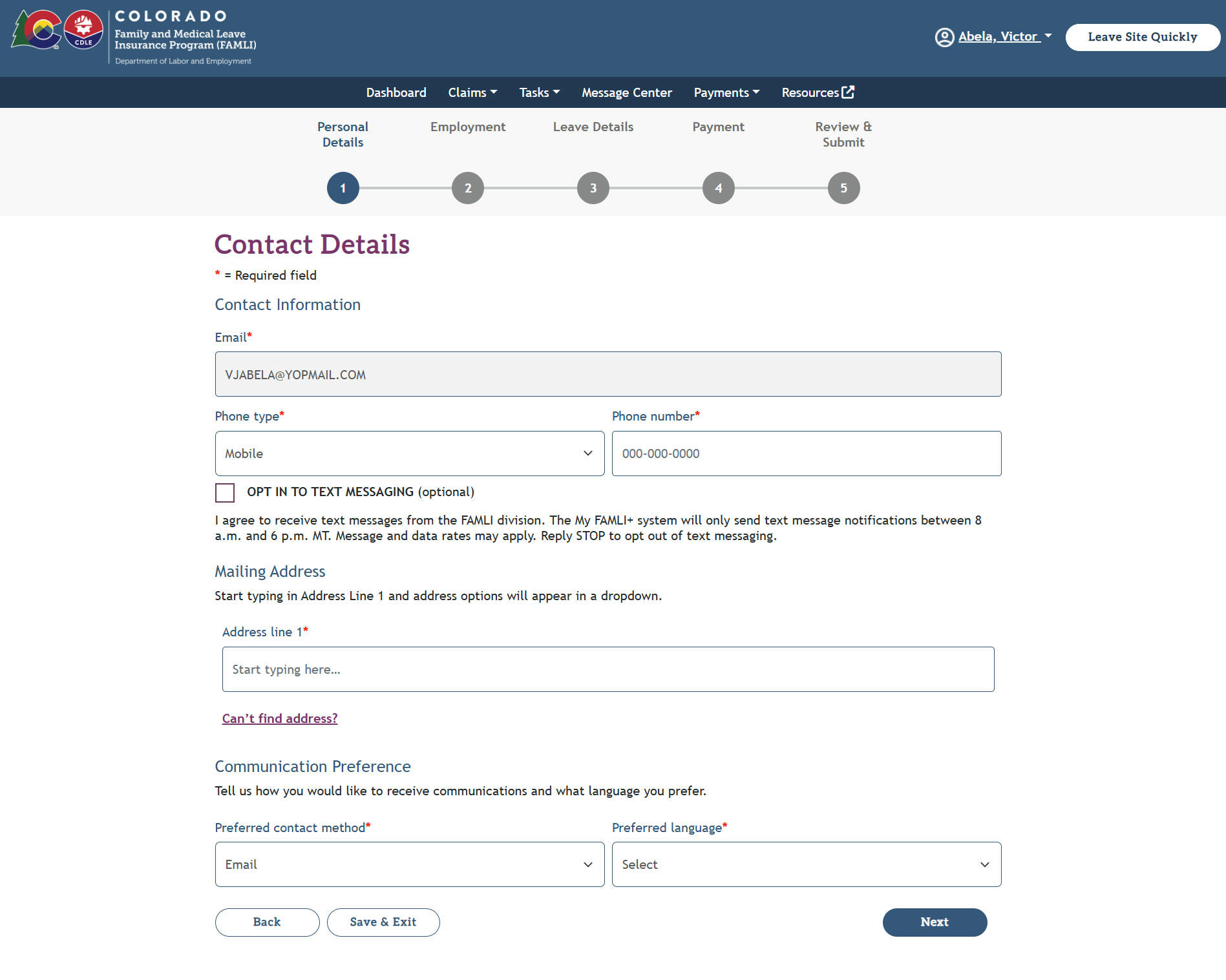 My FAMLI+ Contact Details Page