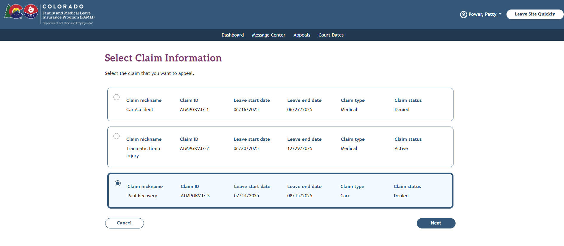 My FAMLI+ Appeals 4.5 Appeals Details Select claim information selected only if appeal filed in appeals portal 