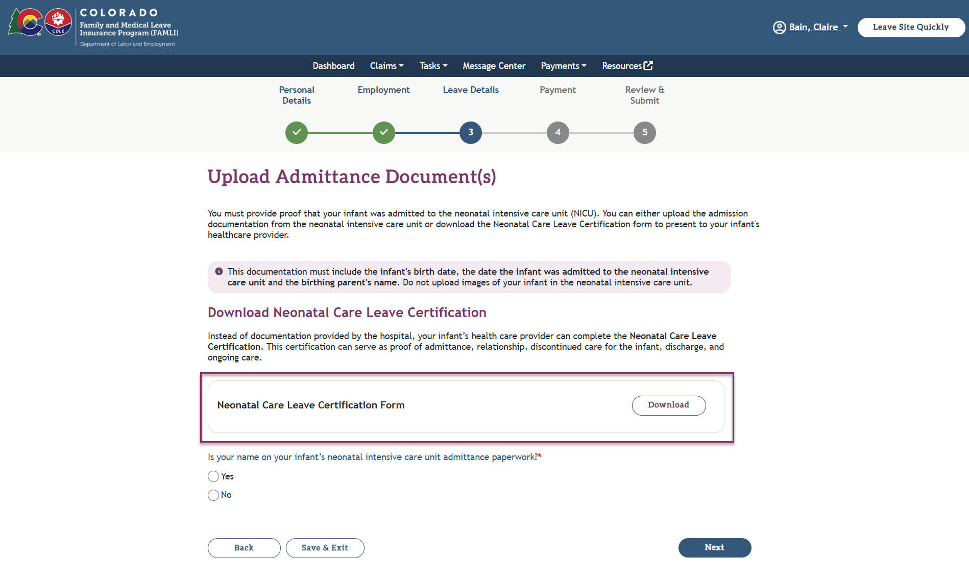 My FAMLI+ User Guide Neonatal Care Leave NCLC Form Download