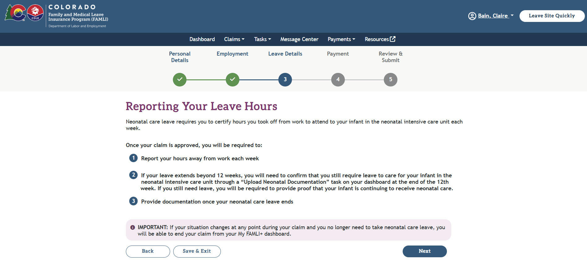 My FAMLI+ User Guide Neonatal Care Leave Reporting Your Leave Hours