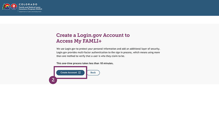 My FAMLI+ Create a Login dot gov Account to Access My FAMLI+ screenshot