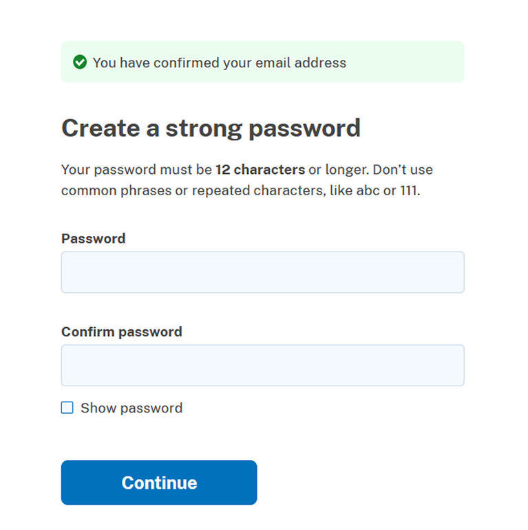 My FAMLI+ Create a strong password screenshot