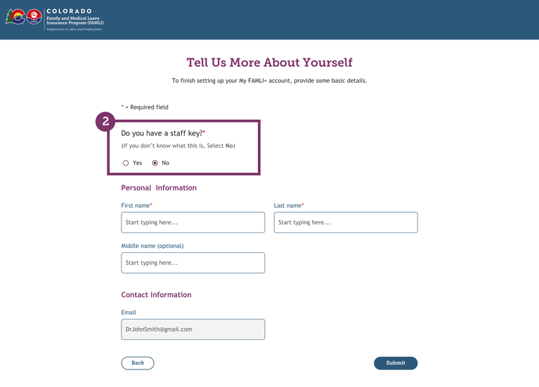My FAMLI+ Tell Us More About Yourself screenshot