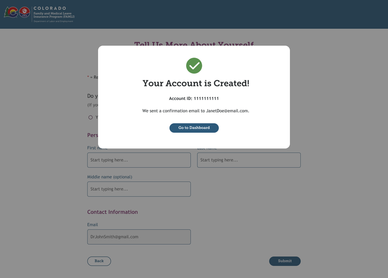 My FAMLI+ Your Account is Created screenshot