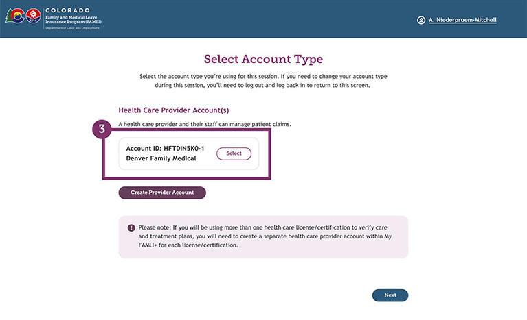My FAMLI+ Select Account Type screenshot