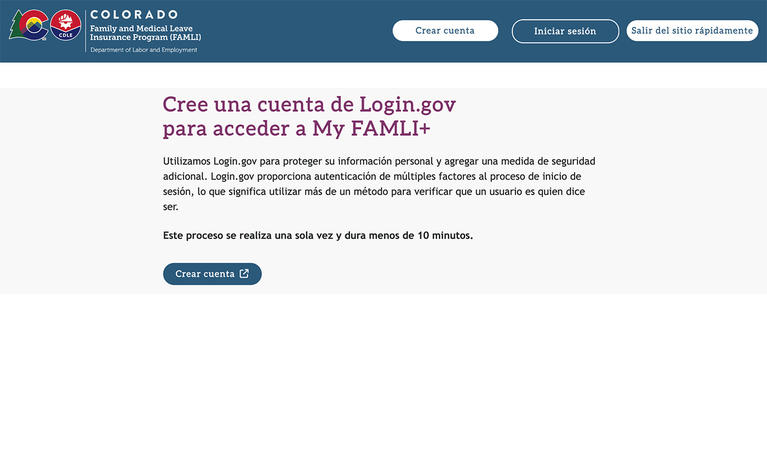 My FAMLI+ Cree una cuenta de Login dot gov para acceder a My FAMLI+ screenshot