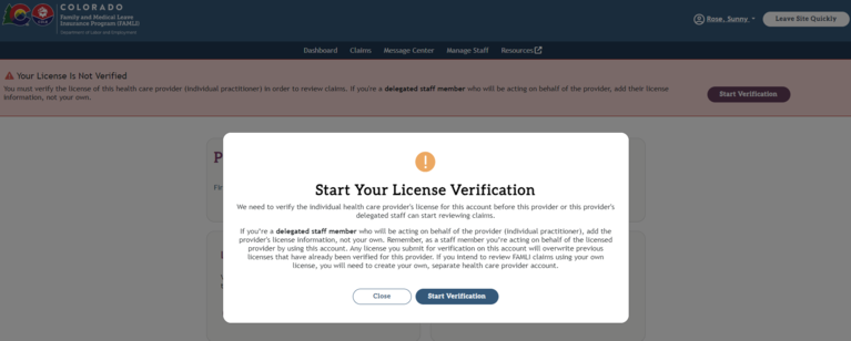 My FAMLI+ Start Your License Verification screenshot