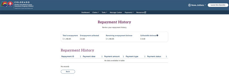 My FAMLI+ Repayment History screenshot