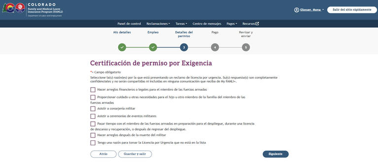 My FAMLI+ Guía del Usuario: Certificación de permiso por Exigencia