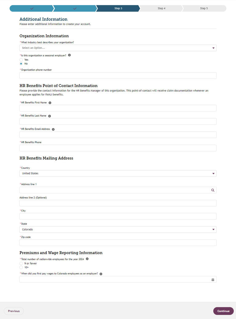 My FAMLI+ Employer Registration Step 3 Additional Information