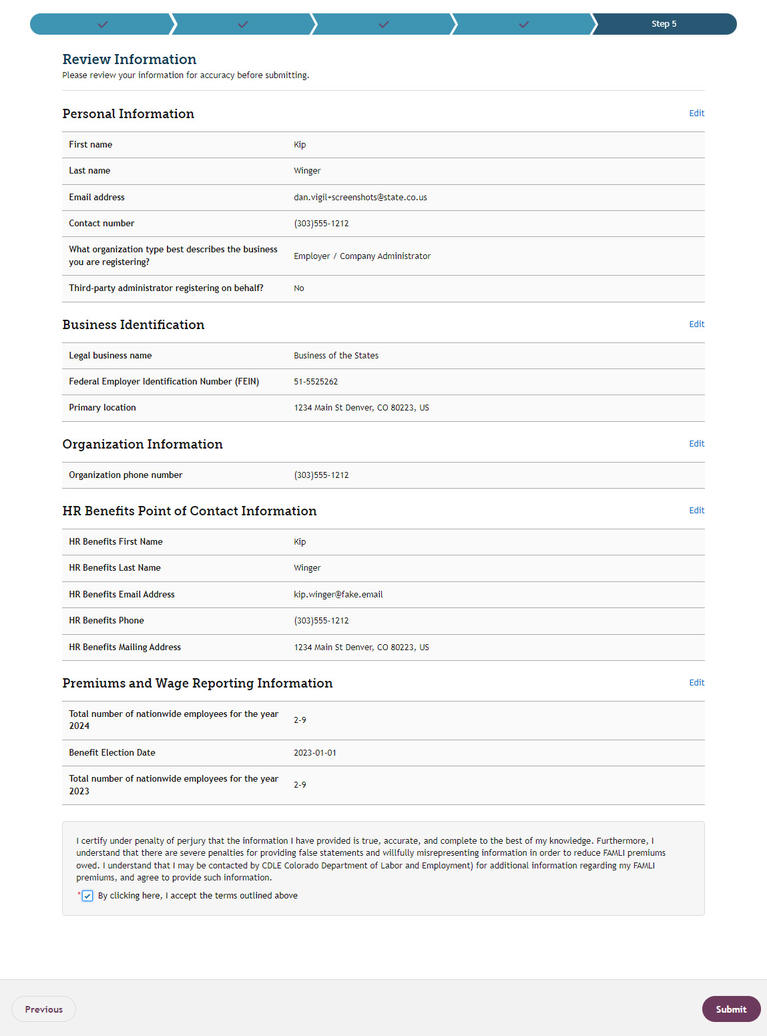 My FAMLI+ Employer Registration Step 5