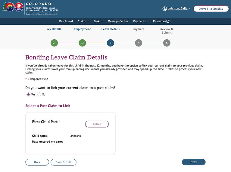 My FAMLI+ Bonding Leave Claim Details screenshot