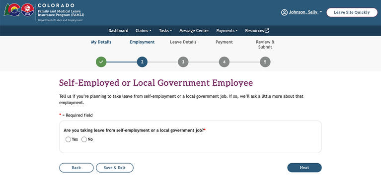 My FAMLI+ Self-Employed or Local Government Employee screenshot