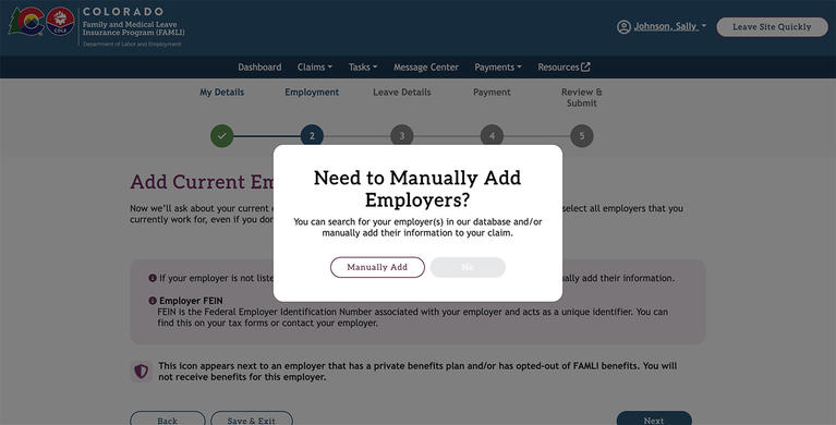 My FAMLI+ Need To Manually Add Employers screenshot