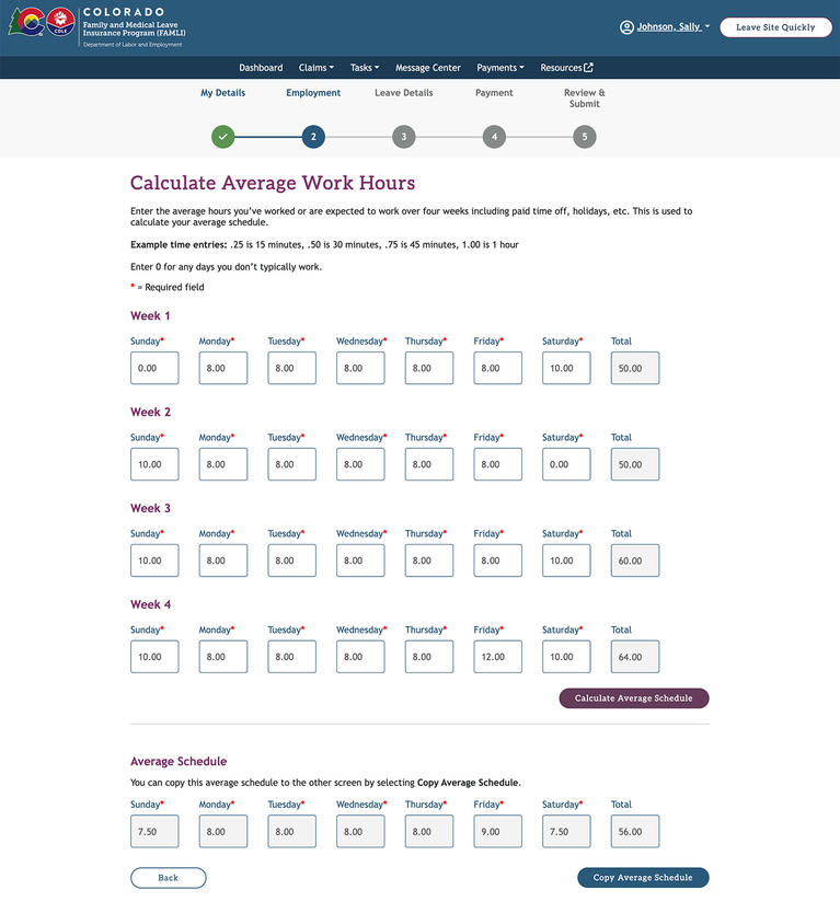 My FAMLI+ Calculate Average Work Hours screenshot