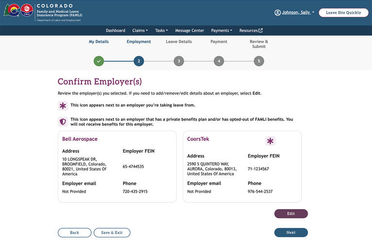 My FAMLI+ Confirm Employers screenshot