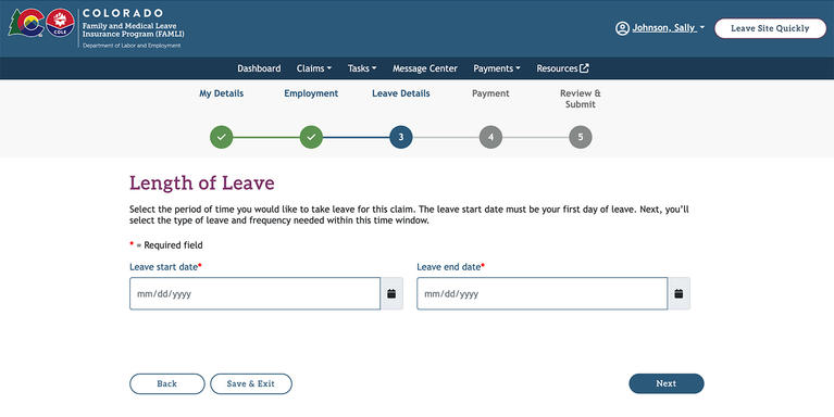 My FAMLI+ Length of Leave screenshot