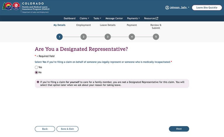 My FAMLI+ Are You A Designated Representative screenshot