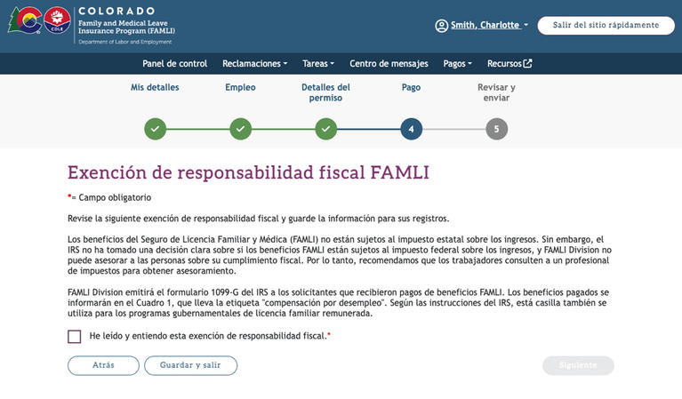 My FAMLI+ Exención de responsabilidad fiscal FAMLI screenshot