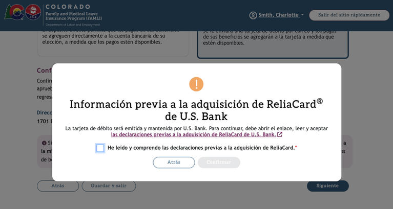 My FAMLI+ Información previa a la adquisición de ReliaCard de U. S. Bank screenshot