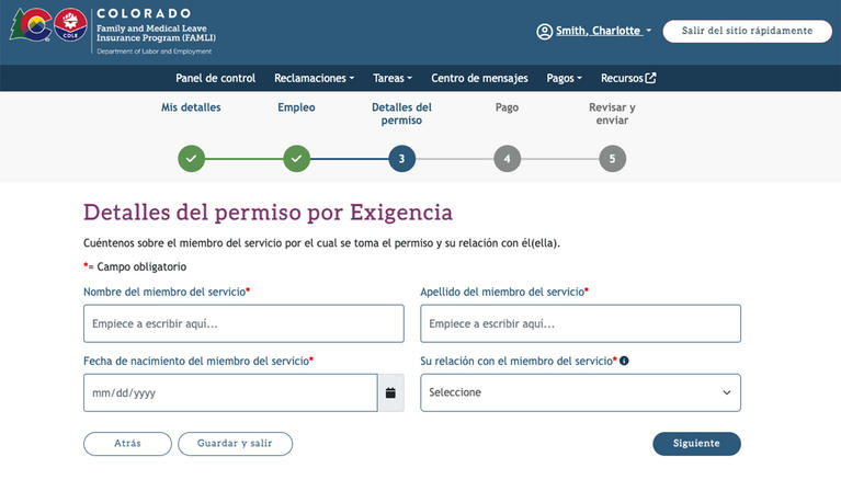 My FAMLI+ Detalles del permiso por Exigencia screenshot