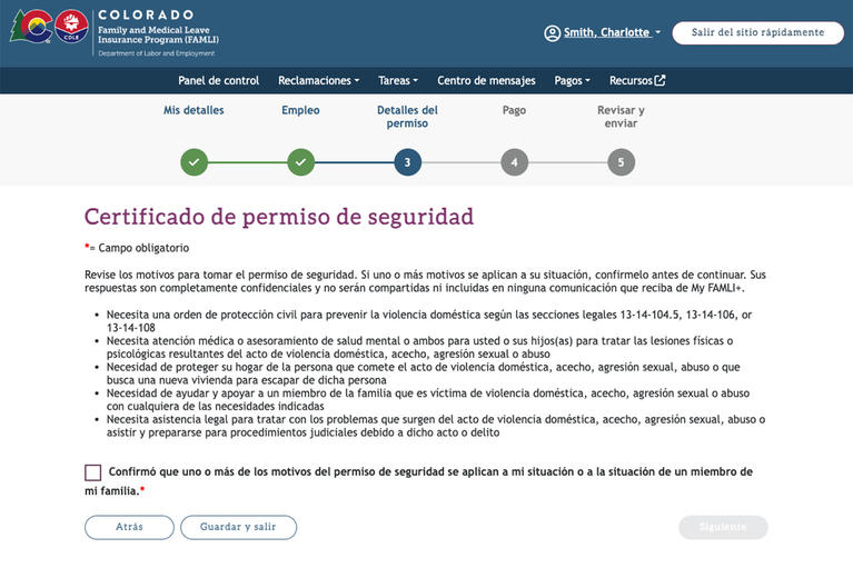 My FAMLI+ Certificado de permiso de seguridad screenshot