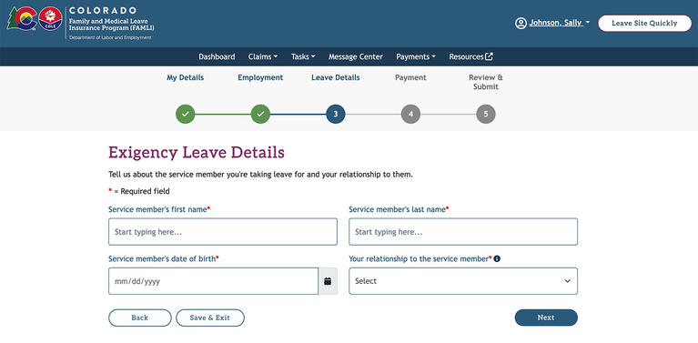 My FAMLI+ Exigency Leave Details screenshot