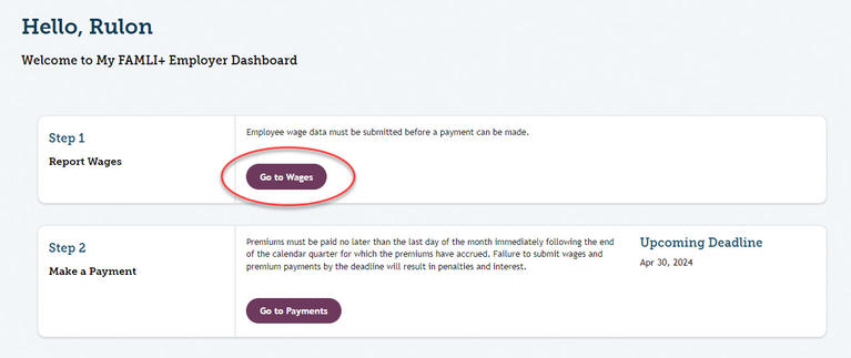 My FAMLI+ Employer Manual Wage Reporting Dashboard