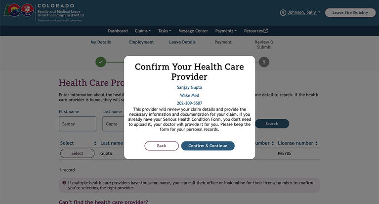 My FAMLI+ Confirm Your Health Care Provider screenshot