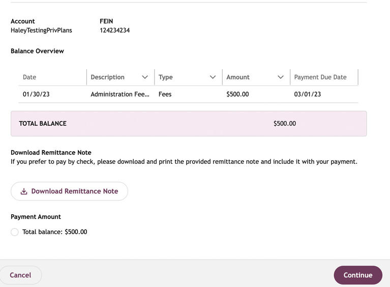 My FAMLI+ Employer Pay Private Plan Application Fee Payment Details Page