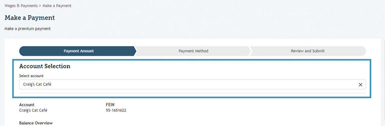 My FAMLI+ Employer Payments Dashboard Account Selection