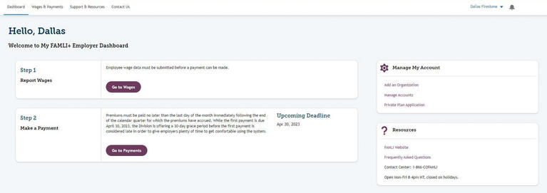 My FAMLI+ Employer Private Plans Dashboard