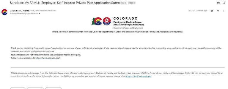 My FAMLI+ Employer Carrier-Insured Plan Details Confirmation Email