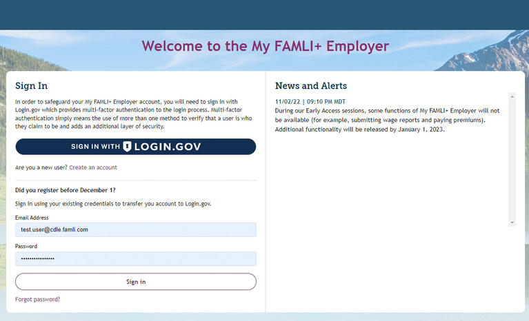 My FAMLI+ Employer Private Plans Portal Login Page