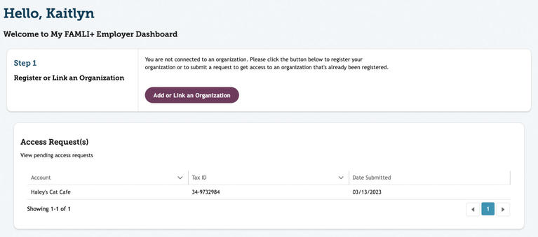 My FAMLI+ Employer Registration Access Requests