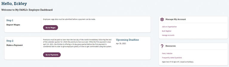 My FAMLI+ Employer TPA Registration Dashboard