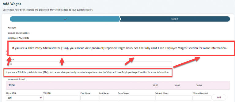 My FAMLI+ Employer TPA Viewing Wage Reports Cannot View Reports Message