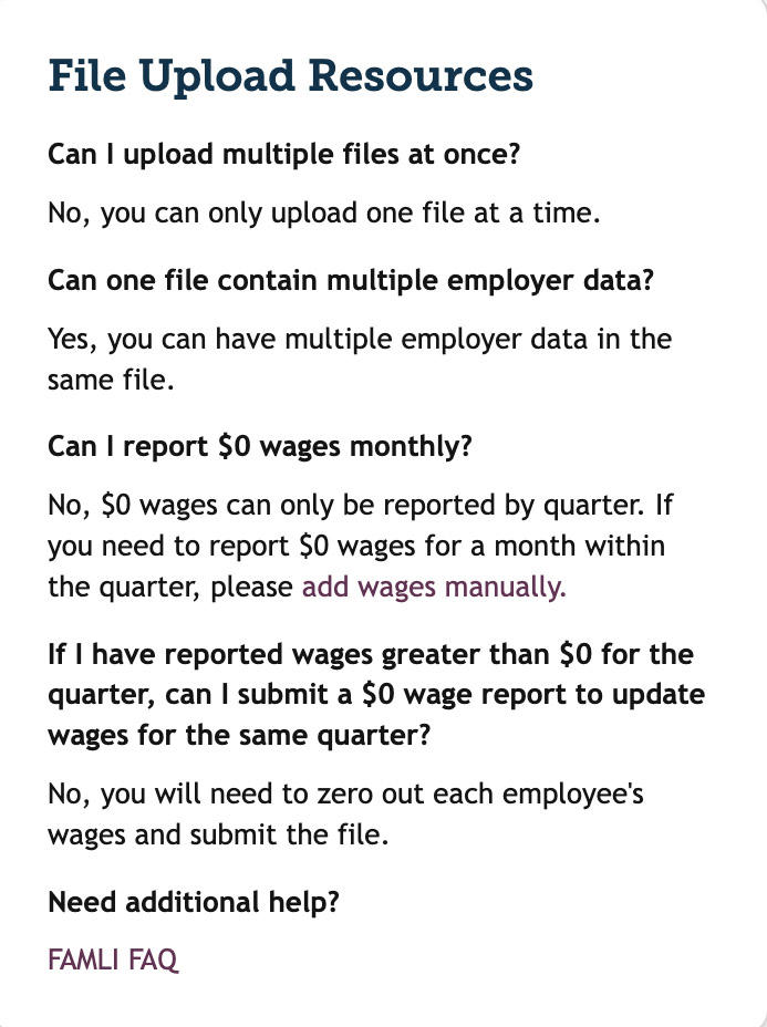 My FAMLI+ Employer Uploading Wage Reports Resources