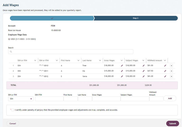 My FAMLI+ Employer Viewing Editing Wages Add Wages