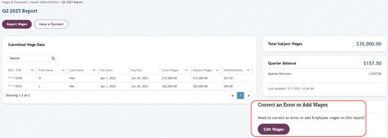 My FAMLI+ Employer Viewing Editing Wages Corrections